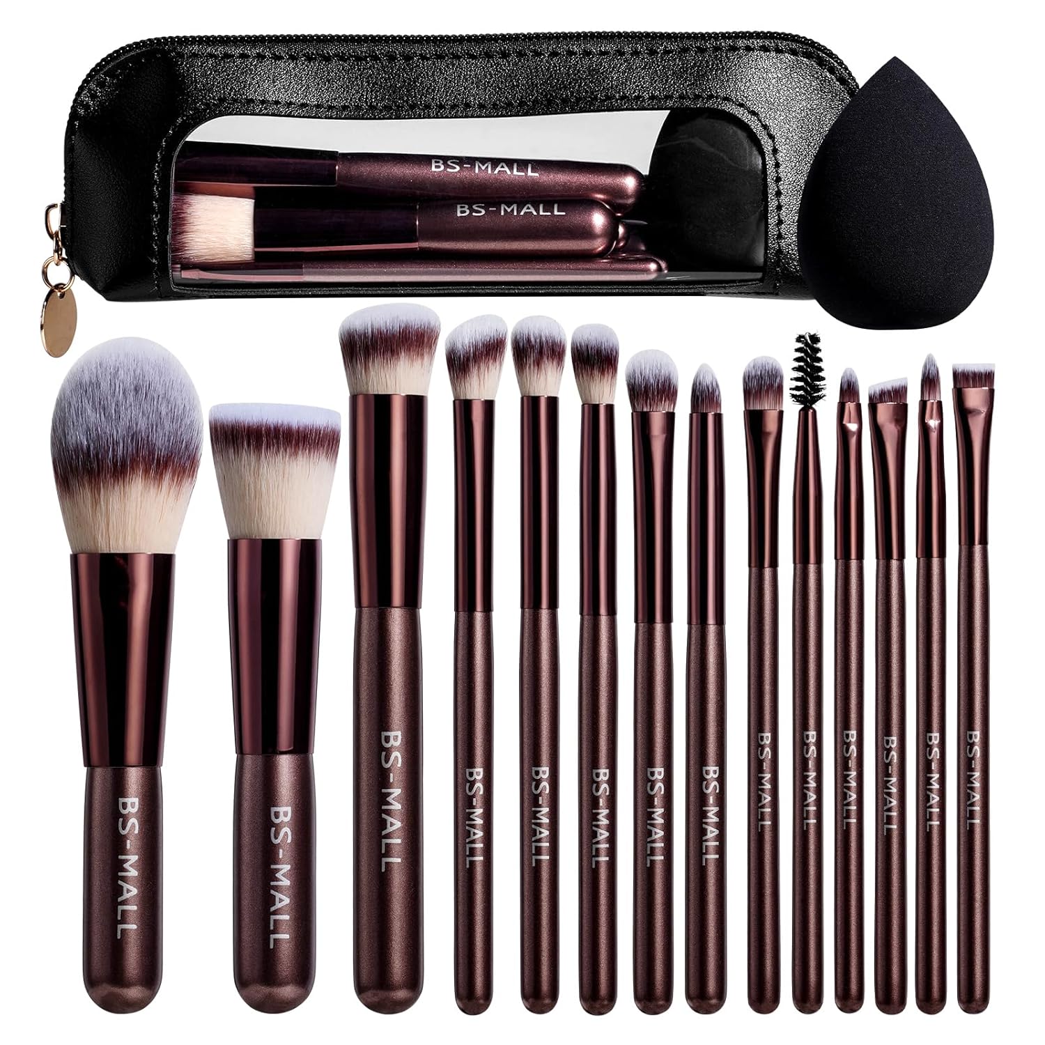 Travel Makeup Brush Set BS-MALL14 PCS Professional Makeup Brushes with Case & Sponge for Foundation, Concealer, Powder, Blush & Eyeshadow, Soft Synthetic Brush Kit for Women, Beginners & Travelers Quick Pick Grocers